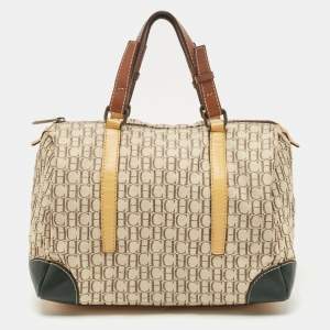 Carolina Herrera Beige/Multicolor Monogram Canvas and Leather Andy Boston Bag           