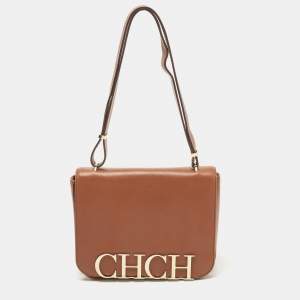 Carolina Herrera Brown Leather CHHC Flap Shoulder Bag