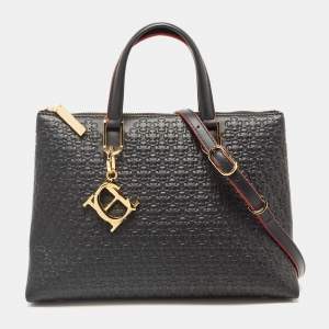 Pre Owned CH Carolina Herrera Black Embossed Leather Duchess Tote