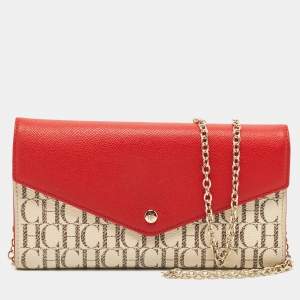 Carolina Herrera Red/White Monogram Coated Canvas and Leather Wallet On Chain