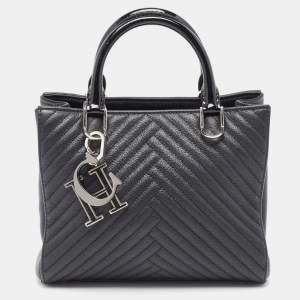 Pre Owned CH Carolina Herrera Black Leather and Patent Leather Small Tote