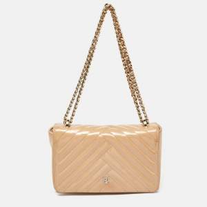 Carolina Herrera Beige Quilted Patent Leather Bimpa Shoulder Bag