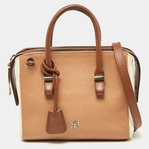 Carolina Herrera Brown/Off White Leather Zip Satchel