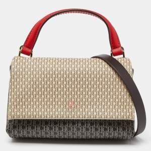Carolina Herrera Tricolor Monogram Coated Canvas and Leather Mini Flap Top Handle Bag