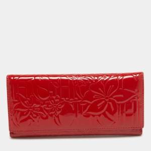 Carolina Herrera Red Embossed Patent Leather Flap Continental Wallet