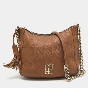 Pre Owned Carolina Herrera Brown Leather Tassel Chain Hobo