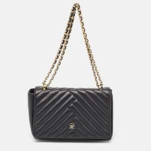 Carolina Herrera Black Quilted Leather CHHC Flap Shoulder Bag