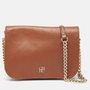 Carolina Herrera Brown Leather New Baltazar Flap Shoulder Bag