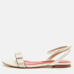 Pre Owned حذاء فلات ساندرز كارولينا هيريرا بو جلد أبيض بحزام للكاحل مقاس 37