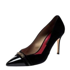 Carolina Herrera Black Suede And Patent Leather Cap Pointed Toe Pumps Size 40