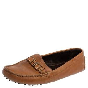 Carolina Herrera Tan Leather Logo CHHC Loafers Size 38