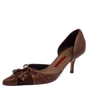 Pre Owned CH Carolina Herrera Vintage Brown Suede And Leather Bow D'orsay Pointed Toe Pumps Size 36