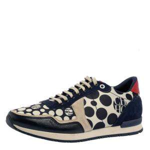 Pre Owned Carolina Herrera Blue/Cream Satin, Leather And Suede Low Top Sneakers Size 40