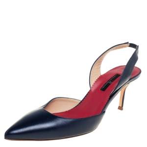 Carolina Herrera Navy Blue Leather Slingback Pumps Size 41