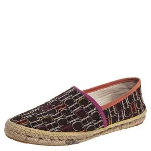 Pre Owned Carolina Herrera Dark Brown Monogram Canvas Espadrille Flats Size 39