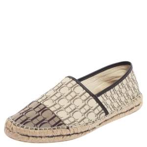 Pre Owned Carolina Herrera Beige Monogram Canvas And Fabric Cap Toe Espadrille Flats Size 40