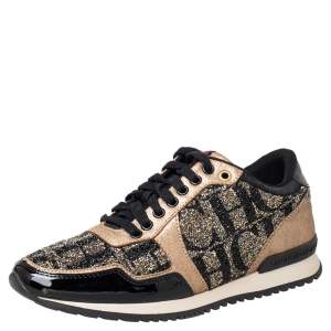Carolina Herrera Black/Brown Leather And Suede Low Top Sneakers Size 38