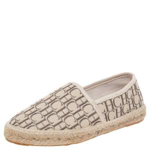 Carolina Herrera Beige Monogram Canvas Espadille Flats Size 36