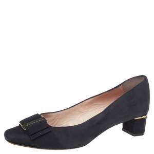 Carolina Herrera Black Nubuck Leather Bow Pumps Size 39