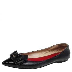 CH Carolina Herrera Black Leather Bow Pointed Toe Flats Size 38 
