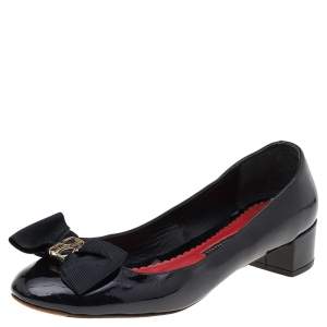 Pre Owned CH Carolina Herrera Black Patent Leather Bow Pumps Size 40