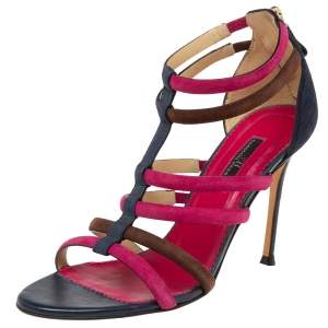 Pre Owned CH Caroline Herrera Multicolor Suede Ankle Strap Sandals Size 38