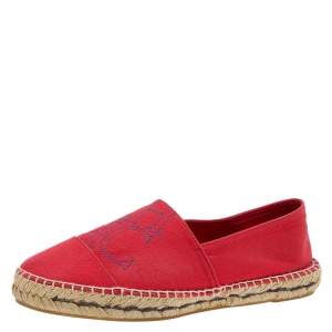 Pre Owned CH Carolina Herrera Red Canvas Espadrille Flats Size 39