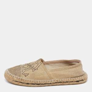 Pre Owned Carolina Herrera Metallic Gold Canvas Espadrille Flats Size 38