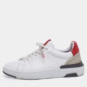 Pre Owned Carolina Herrera White Leather And Canvas Slip On Sneakers Size 41