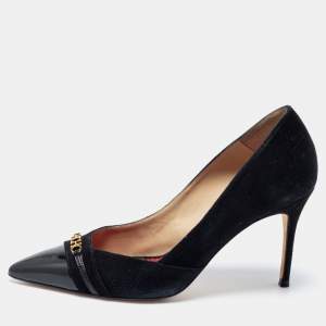 Pre Owned CH Carolina Herrera Black Suede And Patent Leather Cap Pointed Toe Pumps Size 40 