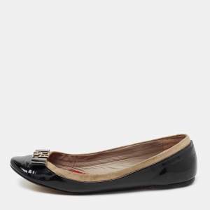 Pre Owned CH Carolina Herrera Black/Beige Patent leather And Suede Ballet Flats Size 40
