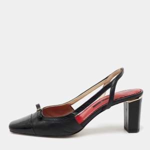 Pre Owned CH Carolina Herrera Black Patent and Leather Slingback Pumps Size 39