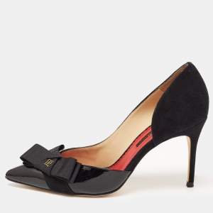 Carolina Herrera Black Suede and Patent Leather Bow D Orsay Pumps Size 38