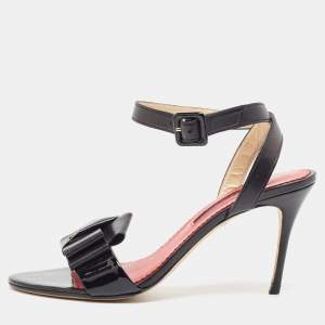 Carolina Herrera Black/Red Patent and Leather Bow Ankle Strap Sandals Size 39