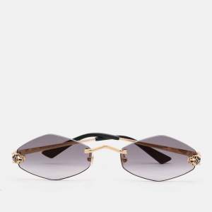 Pre Owned Cartier Gold Tone/Black CT0433S Panther Rimless Sunglass