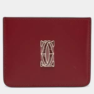 Pre Owned Cartier Burgundy Leather C De Cartier Simple Card Holder