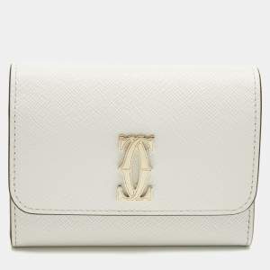 Pre Owned علبة بطاقات كارتييه دبل سي دو كارتييه جلد أبيض