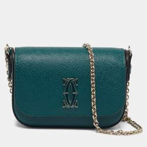 Pre Owned Cartier C De Cartier Mini Green Leather Chain Clutch