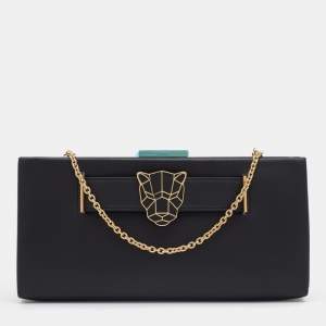 Cartier Black Leather Panthere De Cartier Chain Clutch