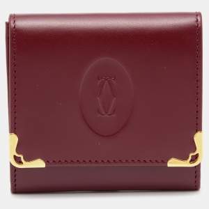 Pre Owned Cartier Burgundy Leather Must De Cartier Square Coin Purse