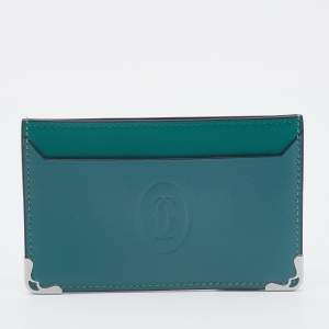 Pre Owned Cartier Two Tone Green Leather Must De Cartier Simple Card Holder
