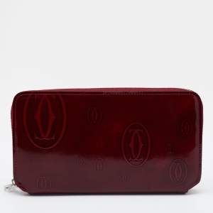 Pre Owned Cartier Red Glossy Leather Happy Birthday Zip Around Wallet