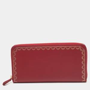 Pre Owned Cartier Red Leather Guirlande de Cartier Zip Around Wallet