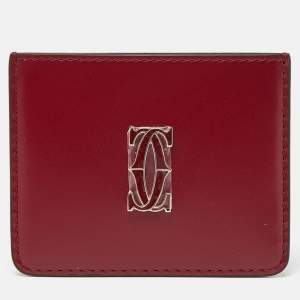 Cartier Red Leather Double C De Cartier Card Holder 