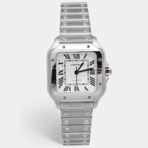 Pre Owned Cartier Silver Opaline Stainless Steel Santos WSSA0010 Women's Wristwatch 35.1 mm
