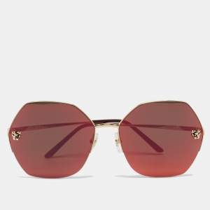 Cartier Gold Mirrored CT0332S Panthere Geometric Sunglasses