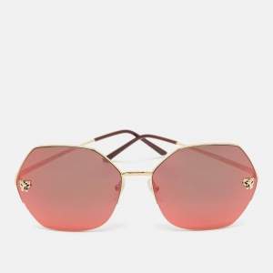 مملوكة مسبقًا Cartier Gold Mirrored CT0332S 005 Panthere Geometric Sunglasses