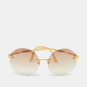 Cartier Gold Tone/Orange Gradient Round Sunglasses