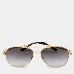 Pre Owned Cartier Gold Tone/Grey Gradient CT0233S Panthère De Cartier Aviator Sunglasses