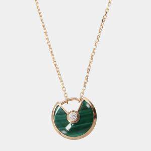 Pre Owned Cartier Amulette De Cartier XS Diamond 18K Rose Gold Malachite Necklace 